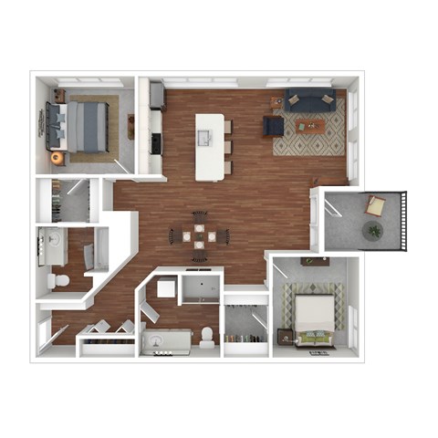 Floor plan for 2 beds, 2 baths, 1113 sqft